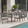 Tulum Husk Midnight Aluminum with Cushions 7 Piece Side Dining Set + 84 X 40 in. Rect. Dining Table