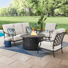 Bordeaux Golden Bronze Cast Aluminum with Cushions 4 Piece Sofa Group + 52 x 39 in. Fire Pit Table