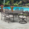 Cadiz Aged Bronze Cast Aluminum with Cushions 7 Piece Swivel Combo Dining Set + 72 x 42 in. Table