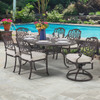 Cadiz Aged Bronze Cast Aluminum with Cushions 7 Piece Swivel Combo Dining Set + 72 x 42 in. Table