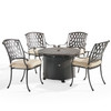 Tivoli Aged Bronze Cast Aluminum with Cushions 5 Piece Chat Set + 36 in. D Fire Pit Table