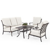 Bordeaux Golden Bronze Cast Aluminum with Cushions 4 Piece Sofa Group + 48 x 26 in. Coffee Table
