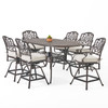 Cadiz Aged Bronze Cast Aluminum and Cushion 7 pc. Gathering Height Dining Set with 72 x 42 in. Table