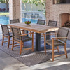 Hampton Driftwood Outdoor Wicker and Solid Teak 7 Piece Arm Dining Set with 84 x 40 in. Table