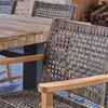 Hampton Driftwood Outdoor Wicker and Solid Teak 7 Piece Arm Dining Set with 87 x 40 in. Table