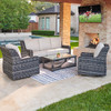 Tangiers Canola Seed Outdoor Wicker with Cushions 4 Piece Sofa Group + Swivel Club Chairs + 46 x 26 in. Glass Top Coffee Table