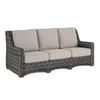 Tangiers Canola Seed Outdoor Wicker with Cushions 4 Piece Sofa Group + Swivel Club Chairs + 46 x 26 in. Glass Top Coffee Table