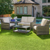 Tangiers Canola Seed Outdoor Wicker with Cushions 4 Piece Swivel Loveseat Group + 46 x 26 in. Glass Top Coffee Table