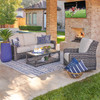 Tangiers Canola Seed Outdoor Wicker with Cushions 3 Piece Swivel Sofa Group + 46 x 26 in. Glass Top Coffee Table