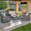 Tangiers Canola Seed Outdoor Wicker with Cushions 4 Piece Loveseat Group + 46 x 26 in. Glass Top Coffee Table
