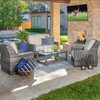 Tangiers Canola Seed Outdoor Wicker with Cushions 4 Piece Loveseat Group + 46 x 26 in. Glass Top Coffee Table