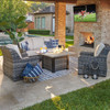 Tangiers Canola Seed Outdoor Wicker with Cushions 4 Piece Sofa Group + 42 in. Sq. Fire Pit Coffee Table