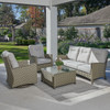 Gramercy Outdoor Wicker with Cushions 4 Piece Swivel Sofa Set + 32 in. Sq. Coffee Table