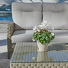 Gramercy Outdoor Wicker with Cushions 4 Piece Swivel Sofa Set + 32 in. Sq. Coffee Table