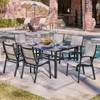 Ventura Textured Black Aluminum with Mica Pearl Sling 7 Piece Dining Set + 66 x 44 in. Table