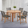 Hampton Driftwood Outdoor Wicker and Solid Teak 5 Piece Arm Dining Set with 48 in. D Table