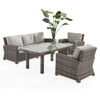 Contempo Husk Outdoor Wicker with Cushions 4 Piece Sofa Group + 65 x 34 in. Lounge Dining Table