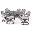 Cadiz Aged Bronze Cast Aluminum with Cushions 7 Piece Swivel Dining Set + 72 x 42 in. Table