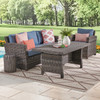 Venice Silver Oak Outdoor Wicker with Cushions 3 Piece Sofa Group + 59 x 32 in. Woven Top Lounge Table