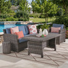 Venice Silver Oak Outdoor Wicker with Cushions 3 Piece Sofa Group + 59 x 32 in. Woven Top Lounge Table