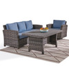 Venice Silver Oak Outdoor Wicker with Cushions 3 Piece Swivel Sofa Group + 59 x 32 in. Woven Top Lounge Table