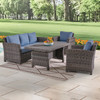 Venice Silver Oak Outdoor Wicker with Cushions 4 Piece Sofa Group + 59 x 32 in. Woven Top Lounge Table
