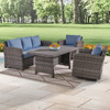 Venice Silver Oak Outdoor Wicker with Cushions 4 Piece Swivel Sofa Group + 59 x 32 in. Woven Top Lounge Table