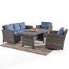 Venice Silver Oak Outdoor Wicker with Cushions 4 Piece Swivel Sofa Group + 59 x 32 in. Woven Top Lounge Table