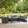 Venice Silver Oak Outdoor Wicker with Cushions 4 Piece Swivel Sofa Group + 59 x 32 in. Woven Top Lounge Table