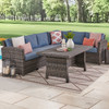 Venice Silver Oak Outdoor Wicker with Cushions 5 Piece Sectional + 59 x 32 in. Woven Top Lounge Table