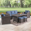 Venice Silver Oak Outdoor Wicker with Cushions 6 Piece Sofa Group + 59 x 32 in. Woven Top Lounge Table