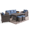 Venice Silver Oak Outdoor Wicker with Cushions 6 Piece Sofa Group + 59 x 32 in. Woven Top Lounge Table