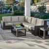 San Lucas Dark Elm Outdoor Wicker with Cushions 5 Piece Sectional + 43 x 23 in. Coffee Table