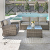 Contempo Husk Outdoor Wicker with Cushions 3 Piece Swivel Sofa Group + 32 in. Sq. Glass Top Coffee Table