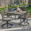 Contempo Husk Outdoor Wicker with Cushions 5 Piece Swivel Dining Set + 41 in. Sq. Table