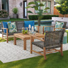 Hampton Driftwood Outdoor Wicker and Solid Teak 4 Piece Loveseat Group + 35 in. Sq. Coffee Table