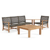 Hampton Driftwood Outdoor Wicker and Solid Teak 3 Piece Sofa Group + 35 in. Sq. Coffee Table