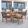 Hampton Driftwood Outdoor Wicker and Solid Teak 7 Piece Arm Dining Set + 59 in. D Table