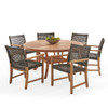 Hampton Driftwood Outdoor Wicker and Solid Teak 7 Piece Arm Dining Set + 59 in. D Table