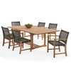 Hampton Driftwood Outdoor Wicker and Solid Teak 7 Piece Arm Dining Set + 67-87 x 47 in. Extension Table