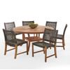 Hampton Driftwood Outdoor Wicker and Solid Teak 7 Piece Side Dining Set + 59 in. D Table