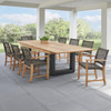 Hampton Driftwood Outdoor Wicker and Solid Teak 9 Piece Arm Dining Set + 87-118 x 47 in. Balencia Extension Table