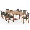 Hampton Driftwood Outdoor Wicker and Solid Teak 9 Piece Arm Dining Set + 87-118 x 47 in. Bristol Extension Table