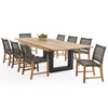 Hampton Driftwood Outdoor Wicker and Solid Teak 9 Piece Side Dining Set + 87-118 x 47 in. Balencia Extension Table