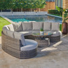 San Lucas Outdoor Wicker with Cushions 5 Piece Cuddle Beds Contour Sectional Group + 42 in. D Coffee Table