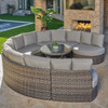 San Lucas Outdoor Wicker with Cushions 6 Piece Cuddle Beds Contour Sectional Group + 42 in. D Coffee Table