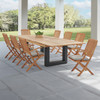 Westport Teak with Cushions 9 Piece Arm Dining Set + Balencia 87-118 x 47 in. Double Extension Table