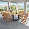 Westport Teak with Cushions 9 Piece Arm Dining Set + Balencia 87-118 x 47 in. Double Extension Table