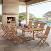 Westport Teak with Cushions 9 Piece Armless Dining Set + Bristol 87-118 x 47 in. Extension Table