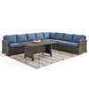 Venice Silver Oak Outdoor Wicker with Cushions 7 Piece Sectional + 59 x 32 in. Woven Top Lounge Table